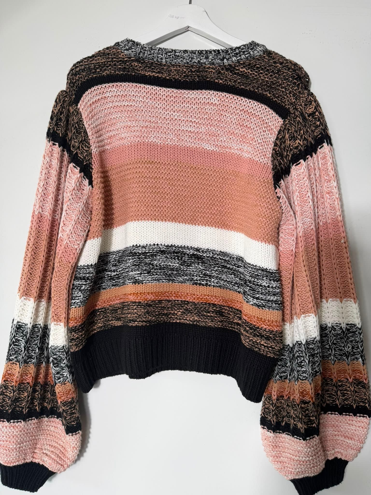 Piper Striped Balloon Sleeve Sweater Pink Multi Size M — photo 4 of 5