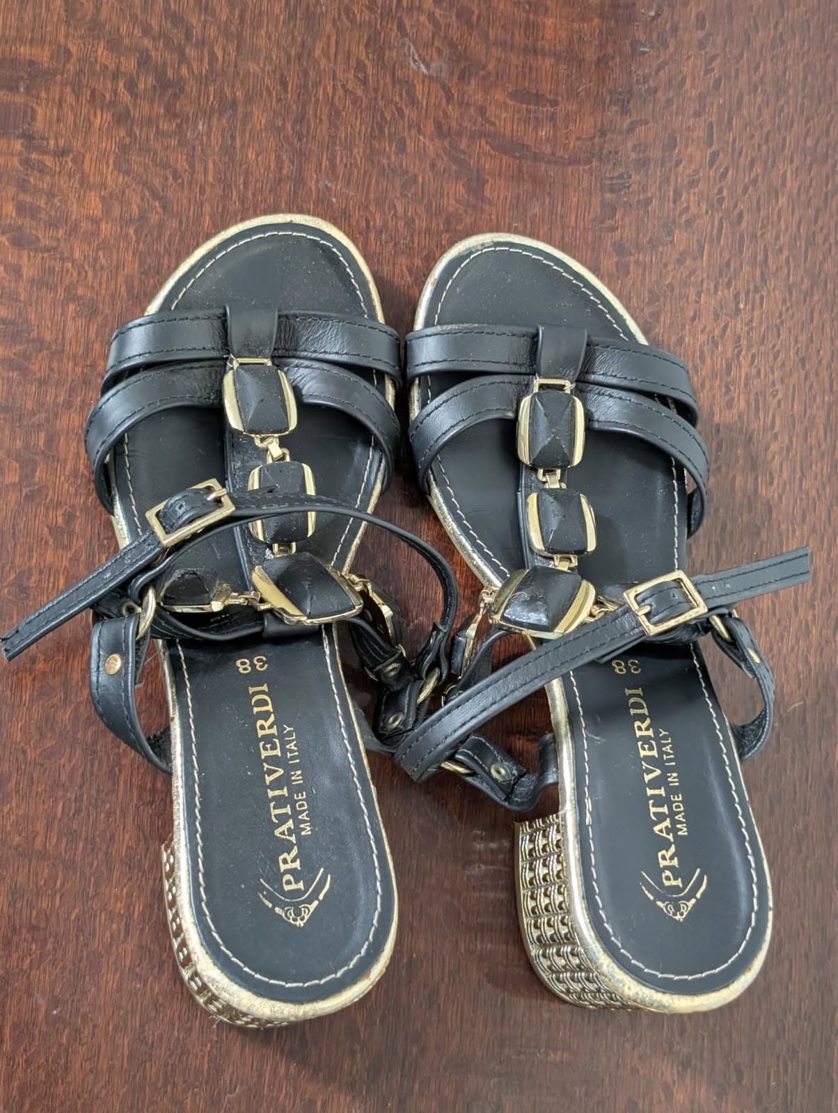 Prativerdi Leather Block Heel Sandals Black Gold EU 38 — photo 4 of 6