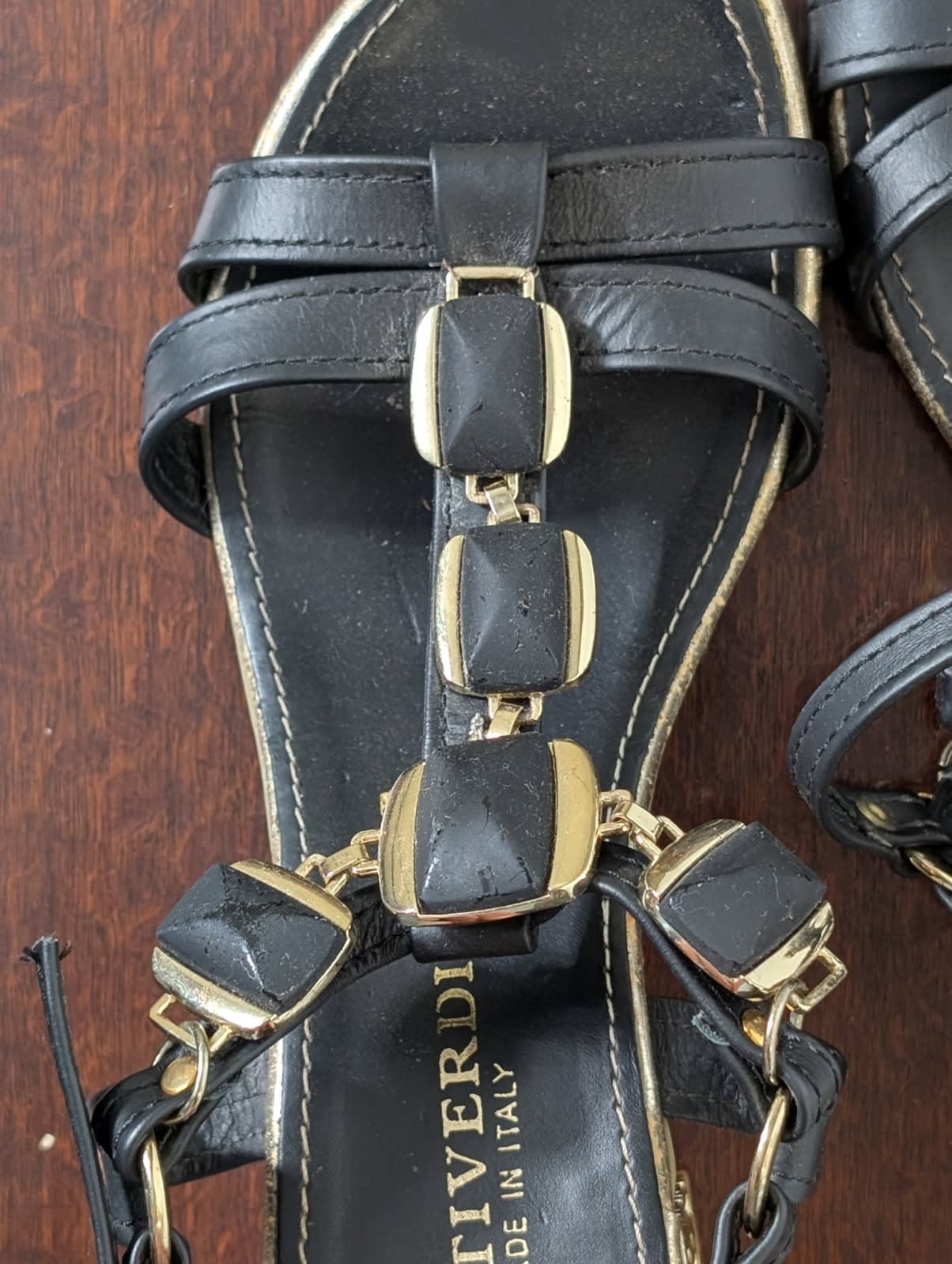 Prativerdi Leather Block Heel Sandals Black Gold EU 38 — photo 5 of 6