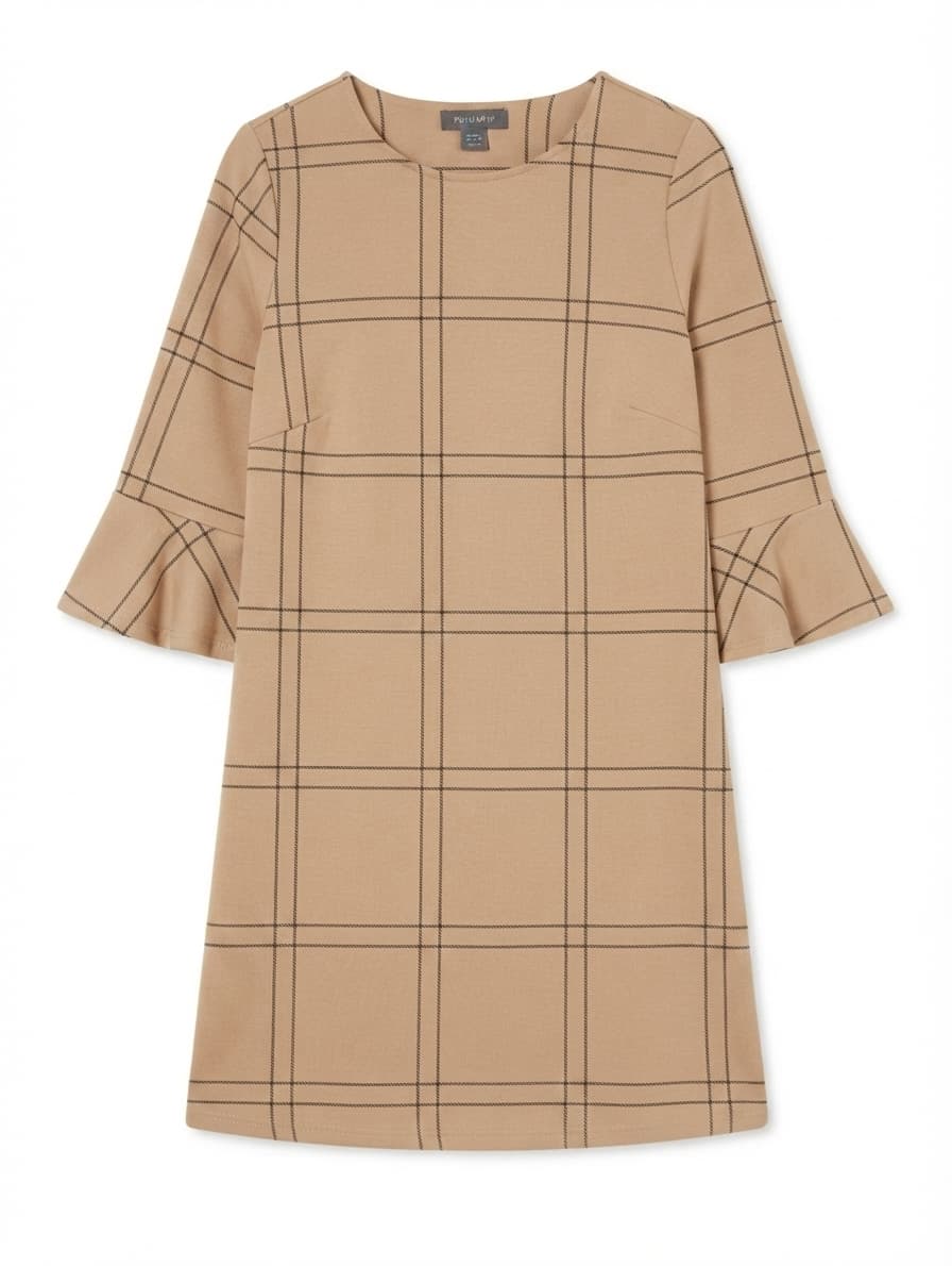 Primark Checkered Bell Sleeve Shift Dress Tan and Black UK 12 — photo 1 of 5