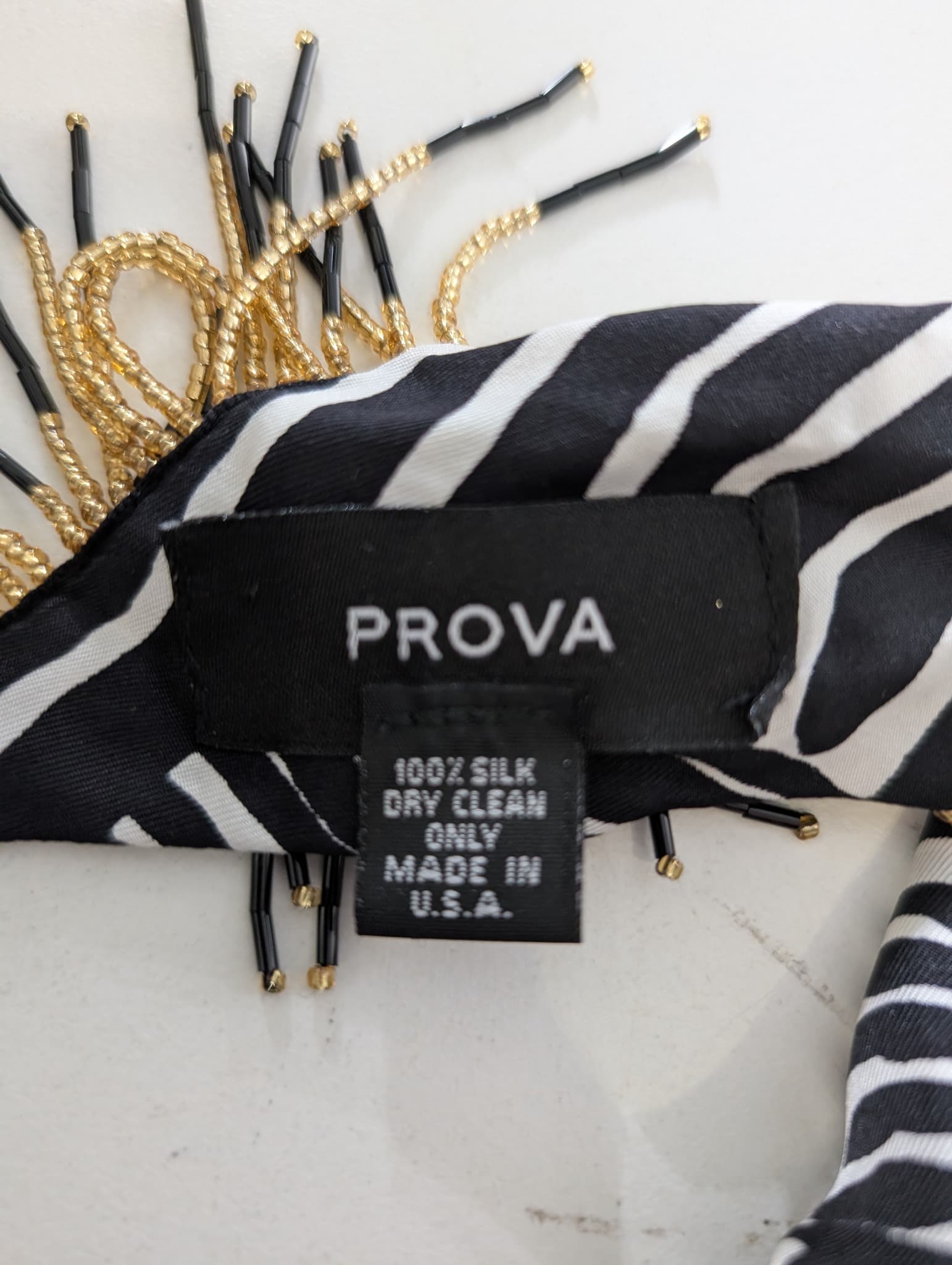 PROVA Silk Scarf Black & White Abstract Print with Beaded Fringe — photo 2 of 6