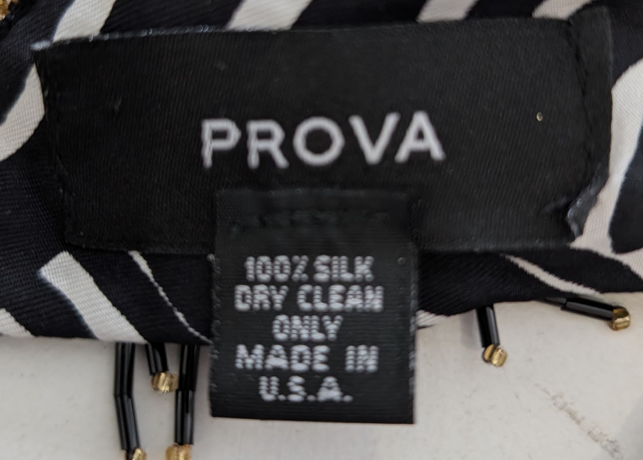 PROVA Silk Scarf Black & White Abstract Print with Beaded Fringe — photo 3 of 6