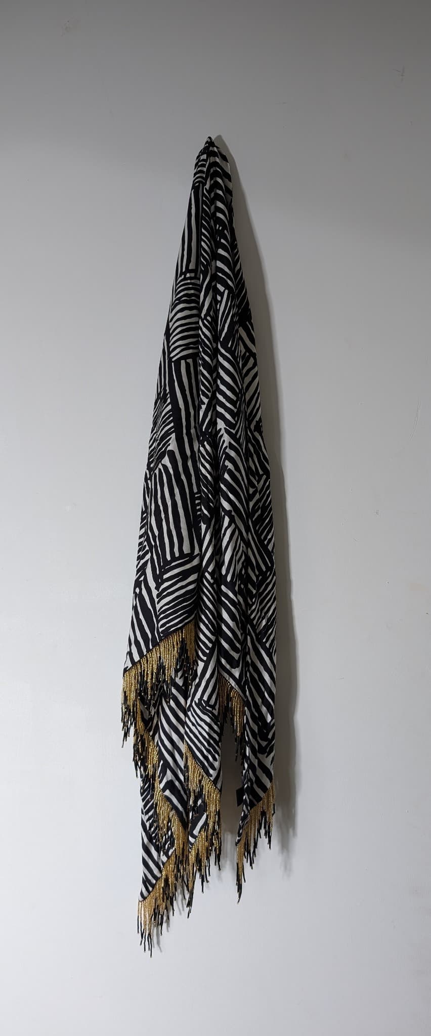 PROVA Silk Scarf Black & White Abstract Print with Beaded Fringe — photo 4 of 6
