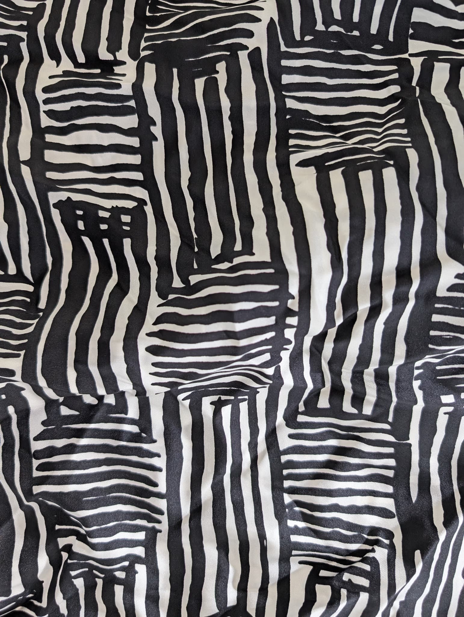 PROVA Silk Scarf Black & White Abstract Print with Beaded Fringe — photo 6 of 6