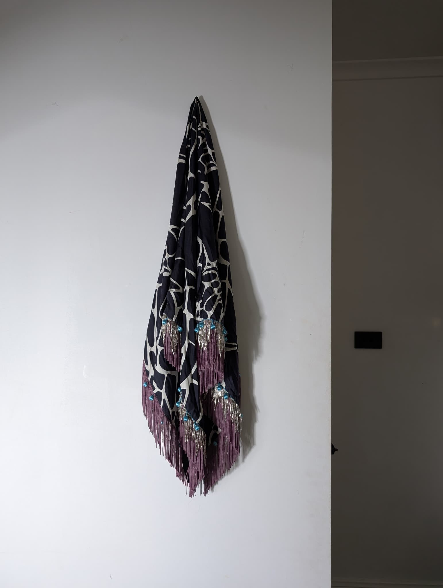 PROVA Silk Scarf Spotted Print with Beaded Fringe One Size — photo 9 of 11
