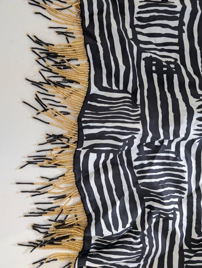 Prova Vintage Silk Scarf with Beaded Fringe - Black and White — photo 9 of 10