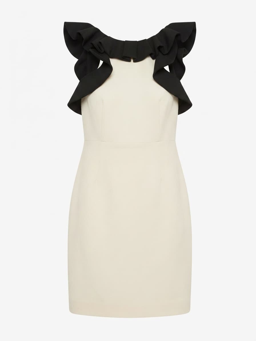Rachel Gilbert Ruffle Detail Dress Cream and Black Size 2 — photo 1 of 6