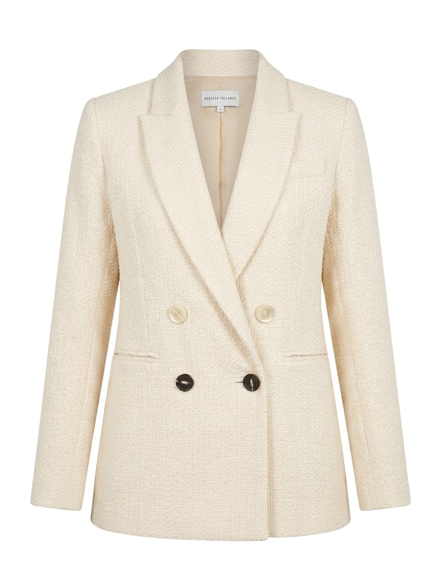 Rebecca Vallance Cream Bouclé Double Breasted Blazer - Size AU 8
