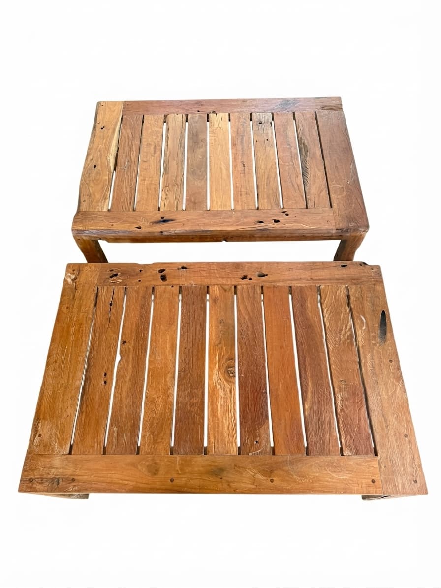 Reclaimed Teak Coffee Tables Set of 2 Rustic Slatted Design — photo 1 of 4