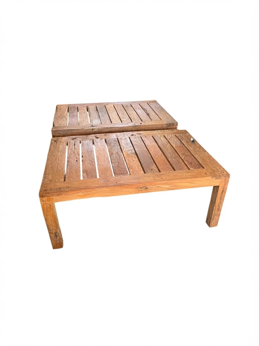 Reclaimed Teak Slat Coffee Table Set Natural Wood Finish — photo 1 of 4