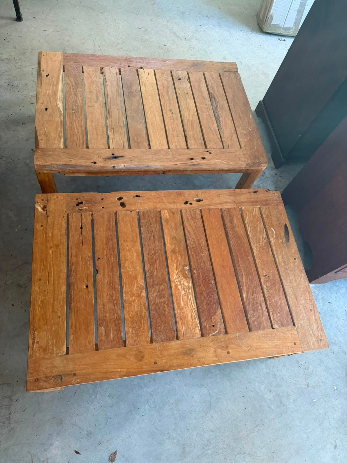 Reclaimed Teak Slat Coffee Table Set Natural Wood Finish — photo 2 of 4