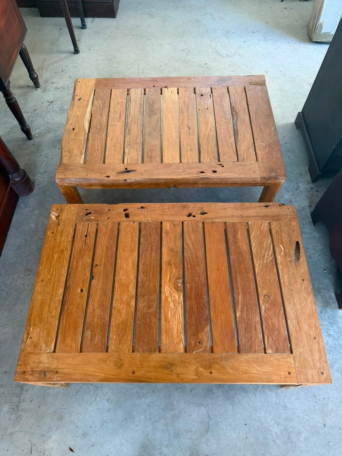 Reclaimed Teak Slat Coffee Table Set Natural Wood Finish — photo 3 of 4