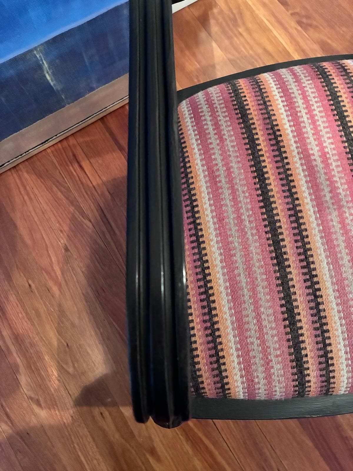 Regency Style Black Painted Armchair with Bespoke Striped Upholstery — photo 4 of 4