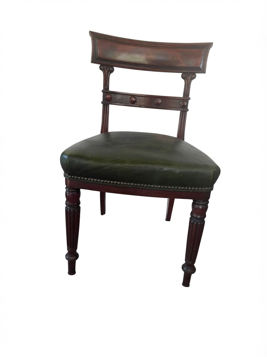 Regency Style Mahogany Dining Chair Green Leather Seat — photo 1 of 4