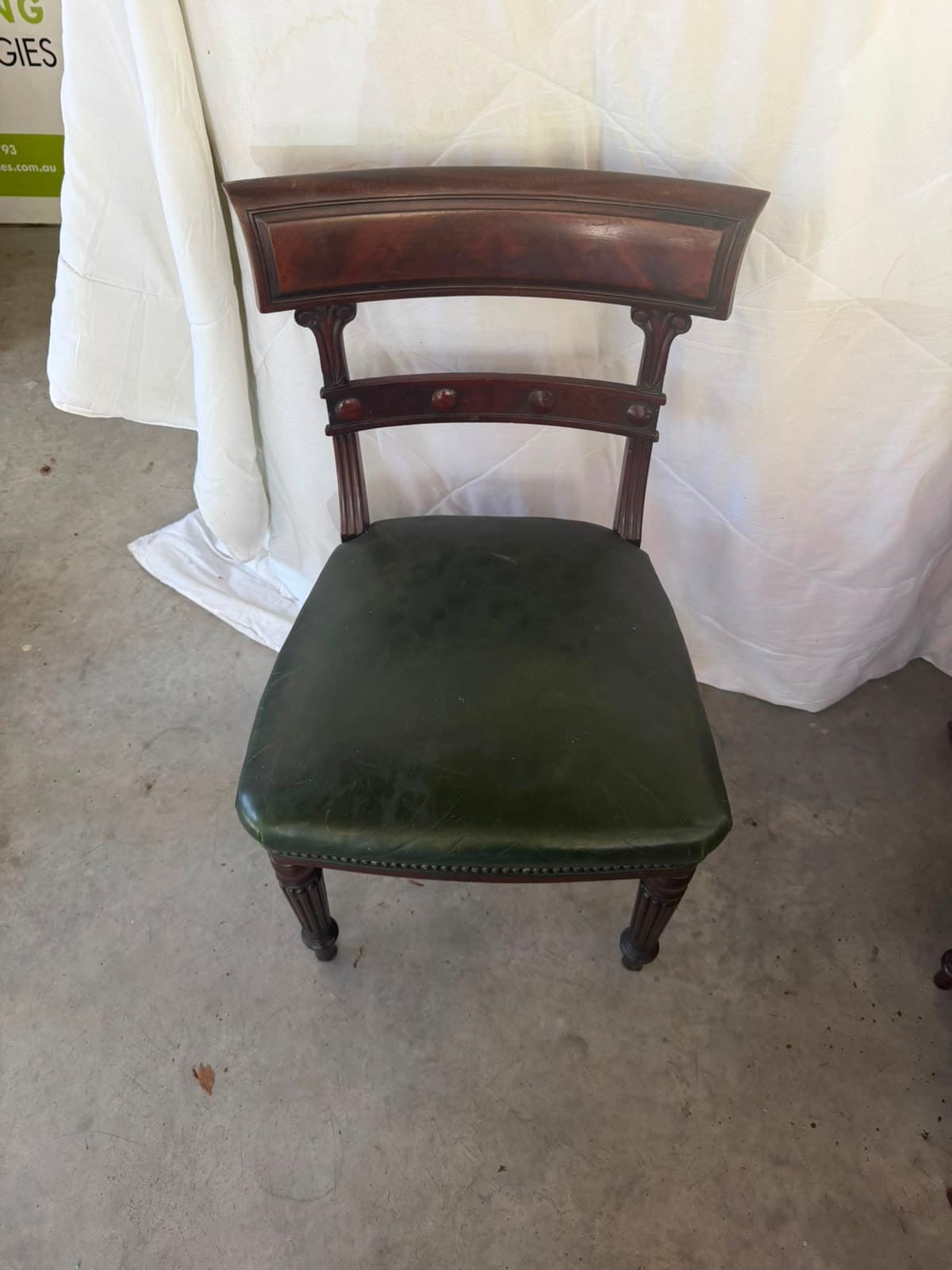 Regency Style Mahogany Dining Chair Green Leather Seat — photo 2 of 4