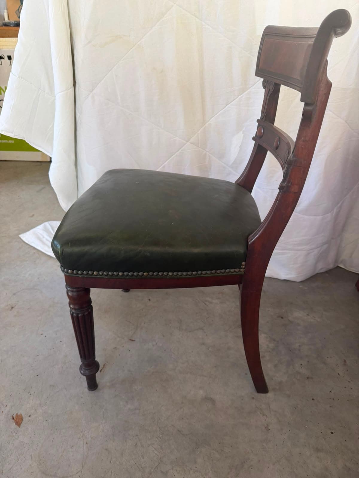 Regency Style Mahogany Dining Chair Green Leather Seat — photo 3 of 4