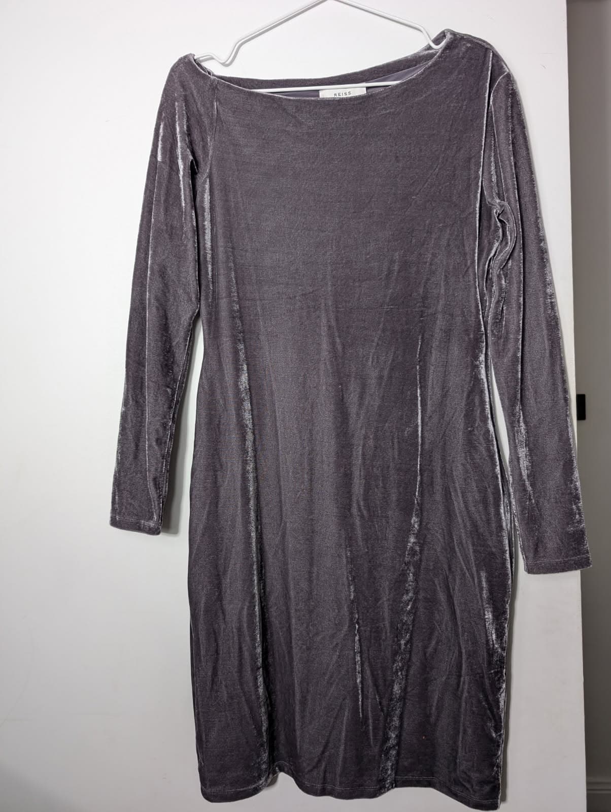 Reiss Grey Velvet Long Sleeve Dress - Size UK 12 — photo 1 of 8
