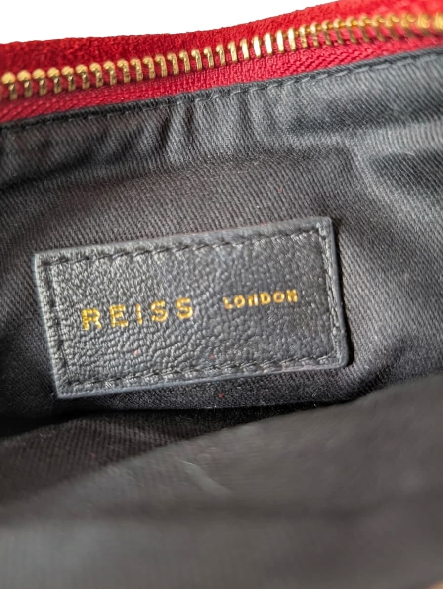 Reiss London Suede Clutch Bag Red with Gold Tone Chain Strap — photo 2 of 8