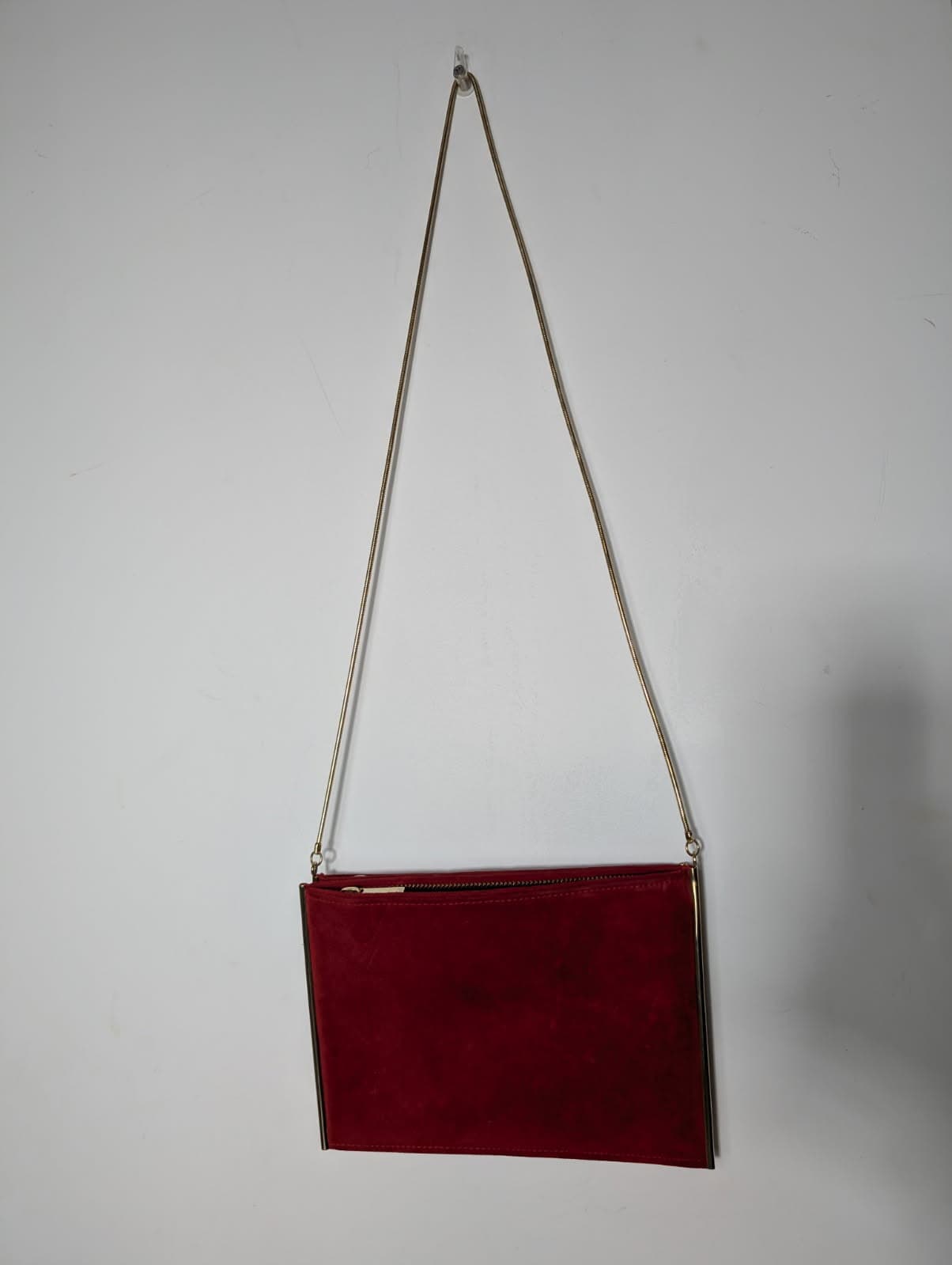 Reiss London Suede Clutch Bag Red with Gold Tone Chain Strap — photo 4 of 8