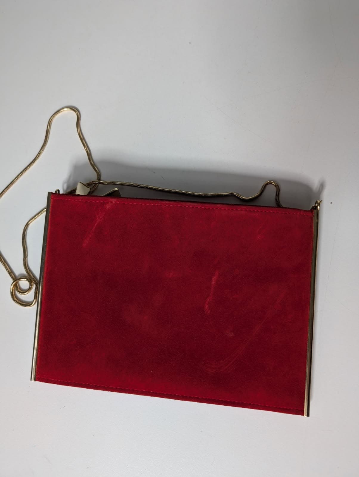 Reiss London Suede Clutch Bag Red with Gold Tone Chain Strap — photo 1 of 8