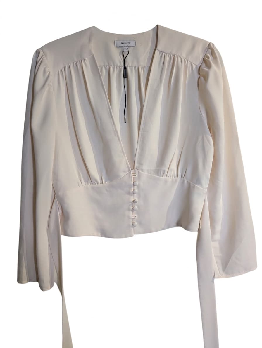 Reiss V-Neck Button-Front Blouse Cream Women's UK 8 — photo 1 of 8