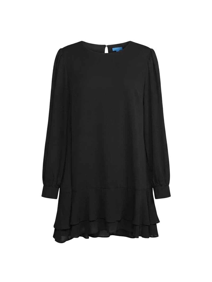Reux Black Long Sleeve Ruffle Hem Mini Dress — photo 1 of 8