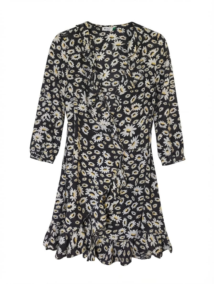 RIXO London Daisy Print Ruffle Wrap Dress Size S — photo 1 of 8