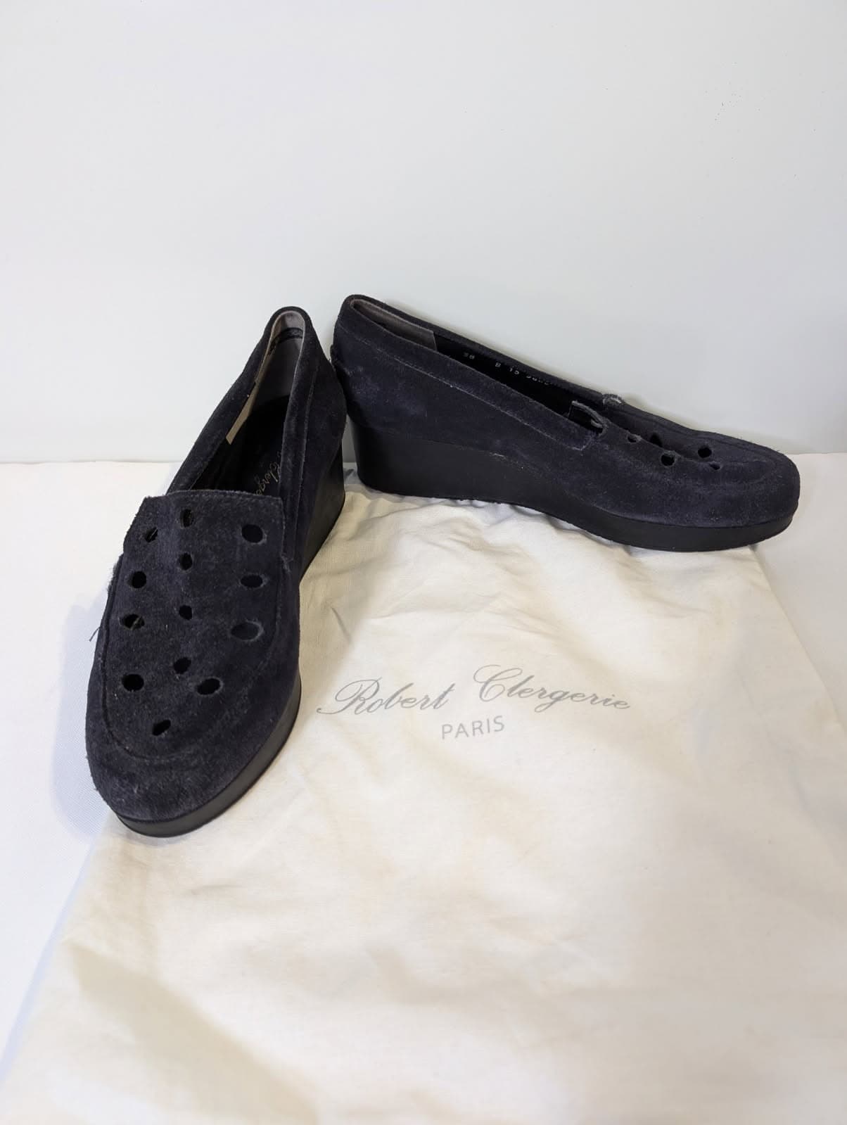 Robert Clergerie Paris Suede Perforated Wedge Loafers - Navy EU 38 — photo 1 of 11