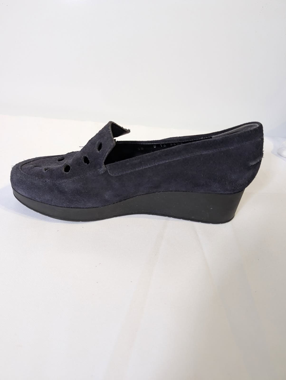 Robert Clergerie Paris Suede Perforated Wedge Loafers - Navy EU 38 — photo 8 of 11