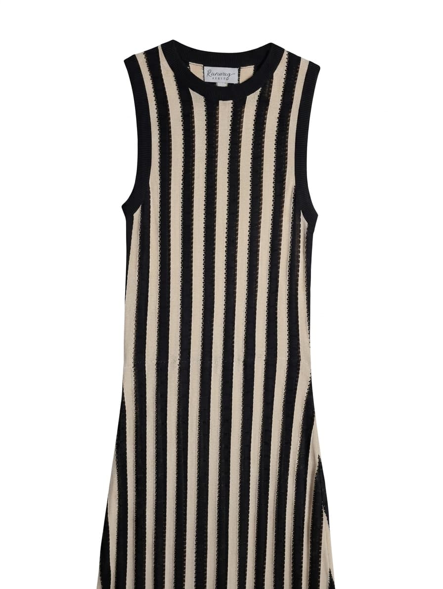 Runway Scout Knit Midi Dress Black and Cream Striped — photo 1 of 6