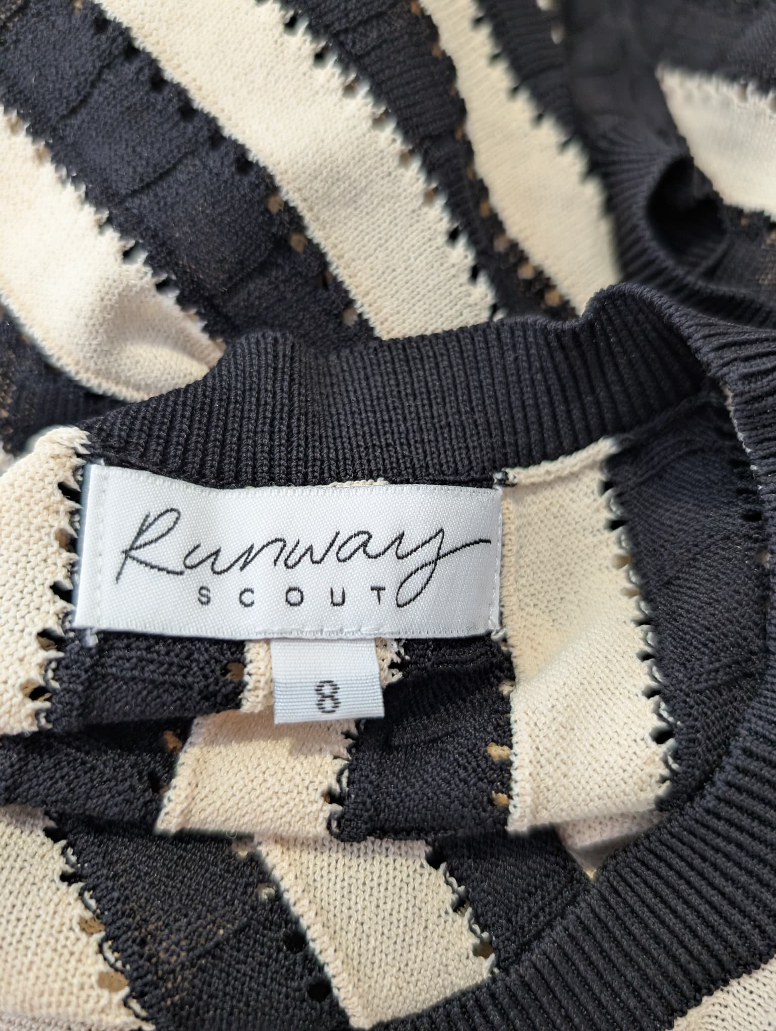 Runway Scout Striped Knit Midi Dress Black & Cream Size 8 — photo 4 of 5