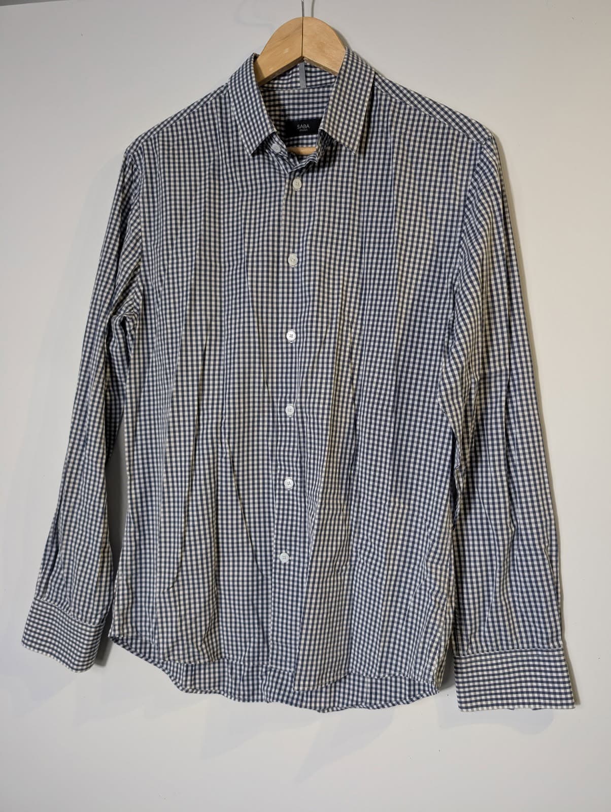 Saba Men's Long Sleeve Button-Down Shirt Navy White Gingham — photo 4 of 6