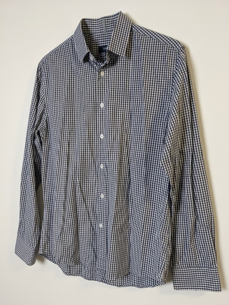 Saba Men's Long Sleeve Button-Down Shirt Navy White Gingham — photo 1 of 6