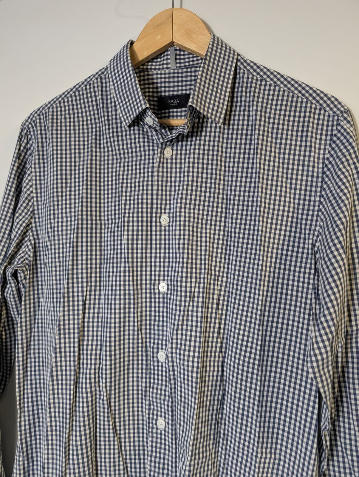 Saba Men's Long Sleeve Button-Down Shirt Navy White Gingham — photo 2 of 6
