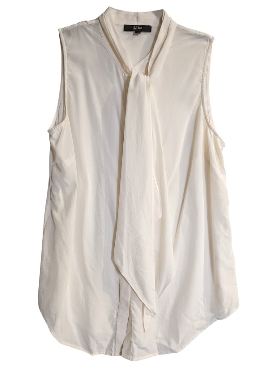 SABA Sleeveless Tie-Neck Silk Blouse Ivory — photo 1 of 4