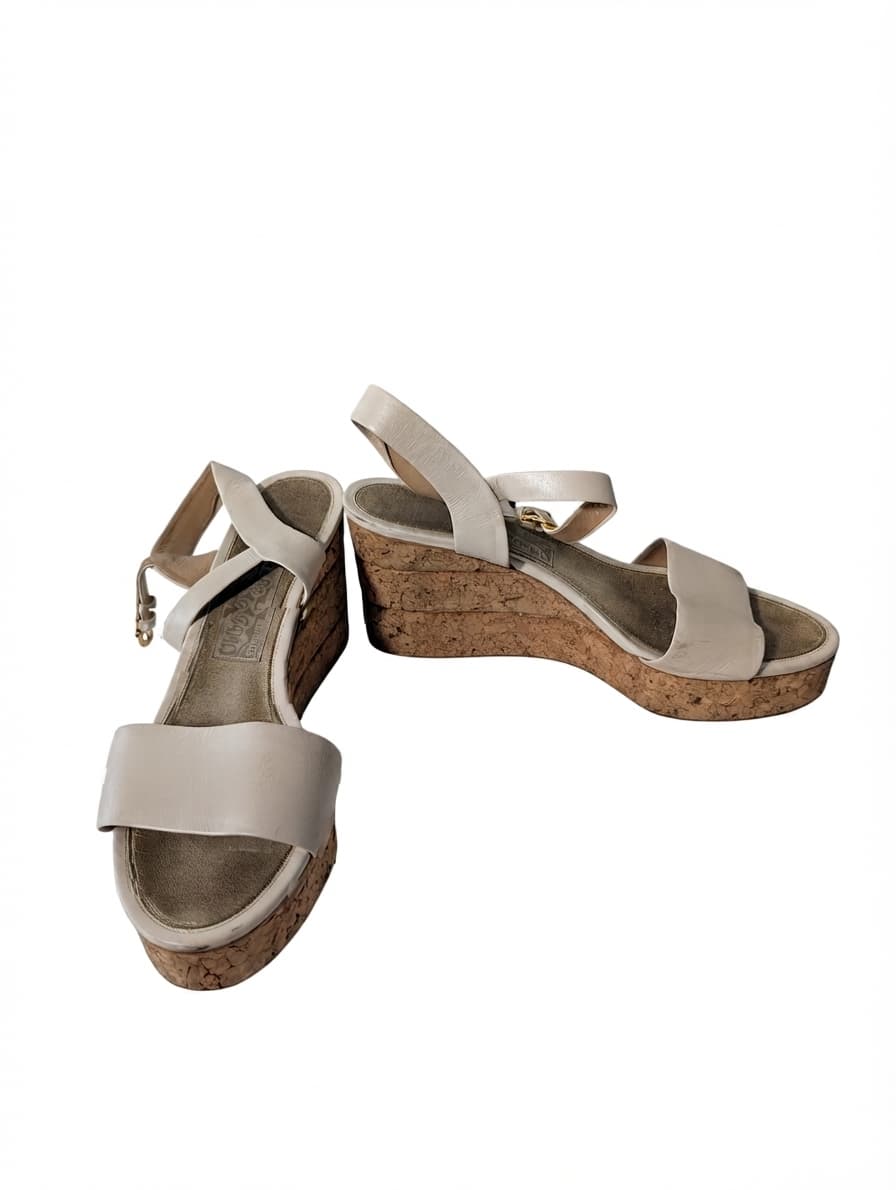 Salvatore Ferragamo Cork Wedge Sandals Cream Leather — photo 1 of 8