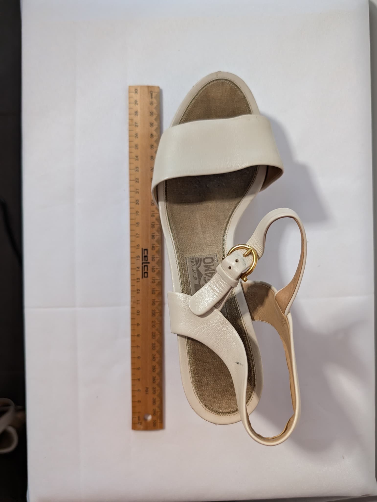 Salvatore Ferragamo Cork Wedge Sandals Cream Leather — photo 8 of 8