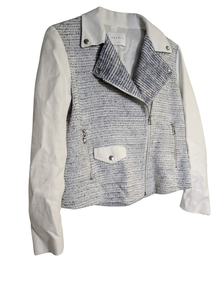 Sandro Paris Tweed and Canvas Biker Jacket Women's Size 40 — photo 1 of 5