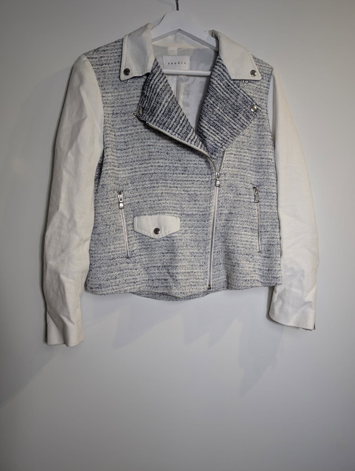 Sandro Paris Tweed and Canvas Biker Jacket Women's Size 40 — photo 5 of 5