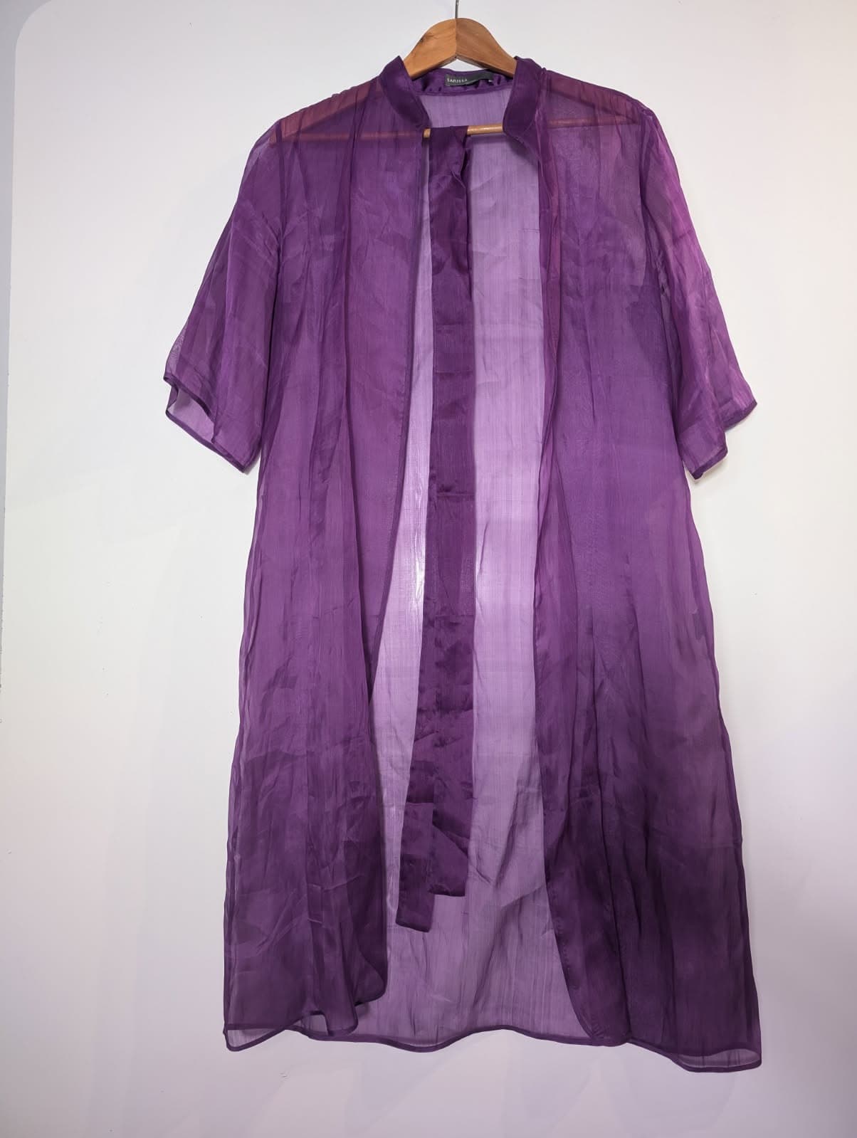 Sarissa 100% Silk Sheer Purple Organza Duster Kimono Cardigan — photo 7 of 7