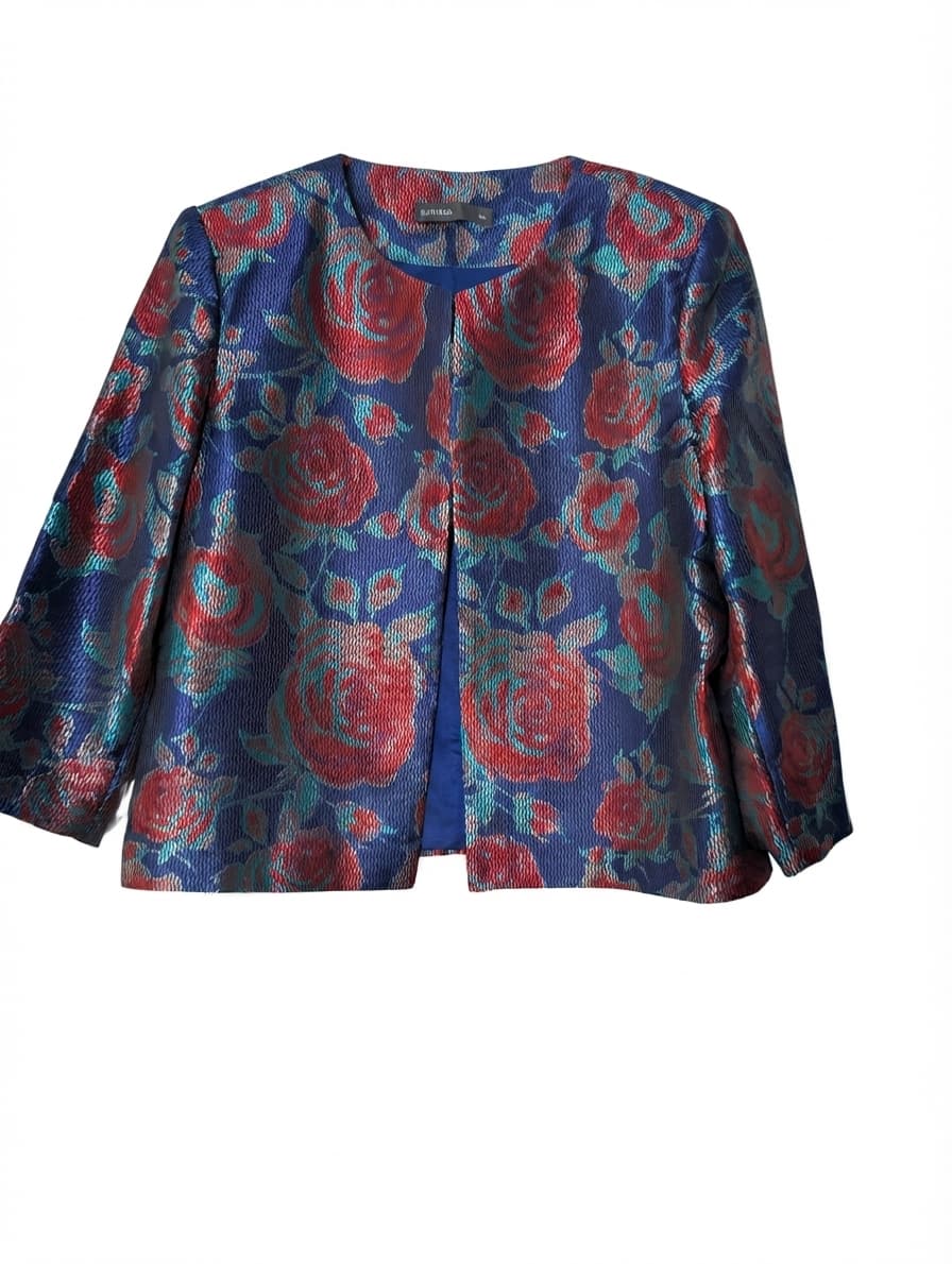 SARISSA Floral Jacquard Open Front Jacket Women's XL