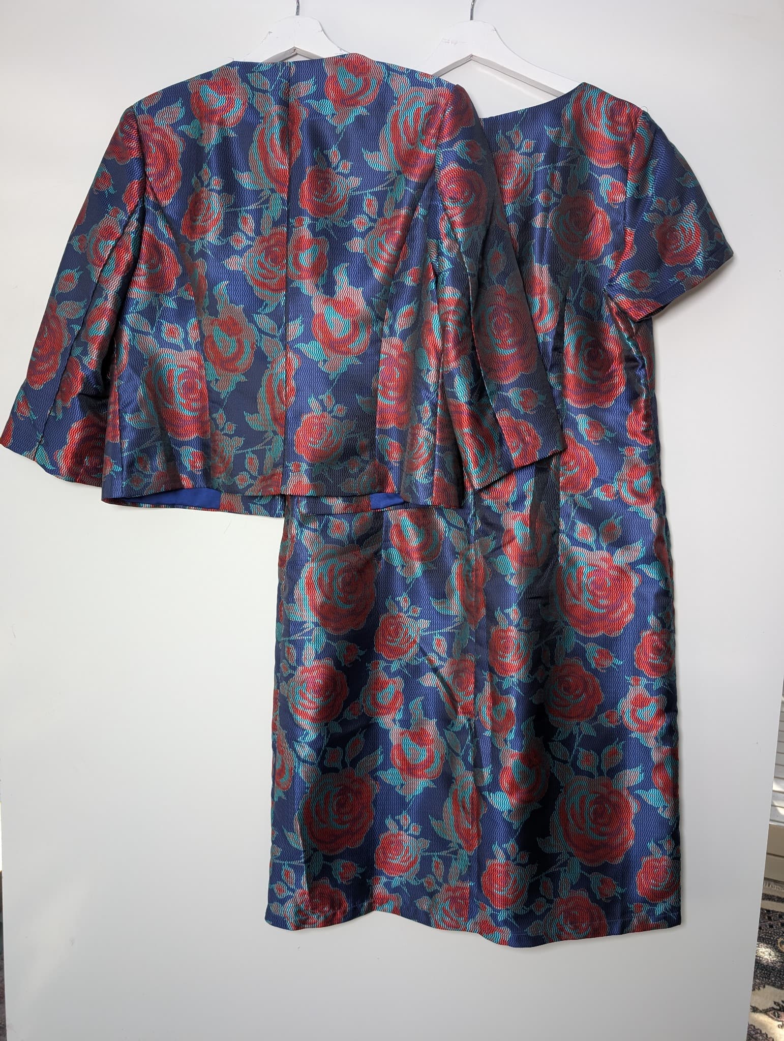 SARISSA Floral Jacquard Shift Dress and Jacket Set Blue Red XL — photo 5 of 6