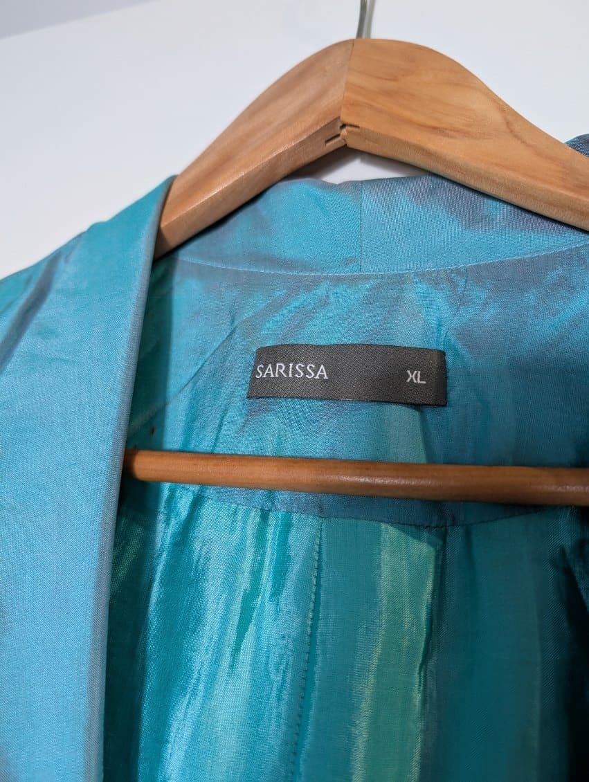 Sarissa Iridescent Teal Shantung Silk Blazer - Women's Size XL — photo 2 of 7
