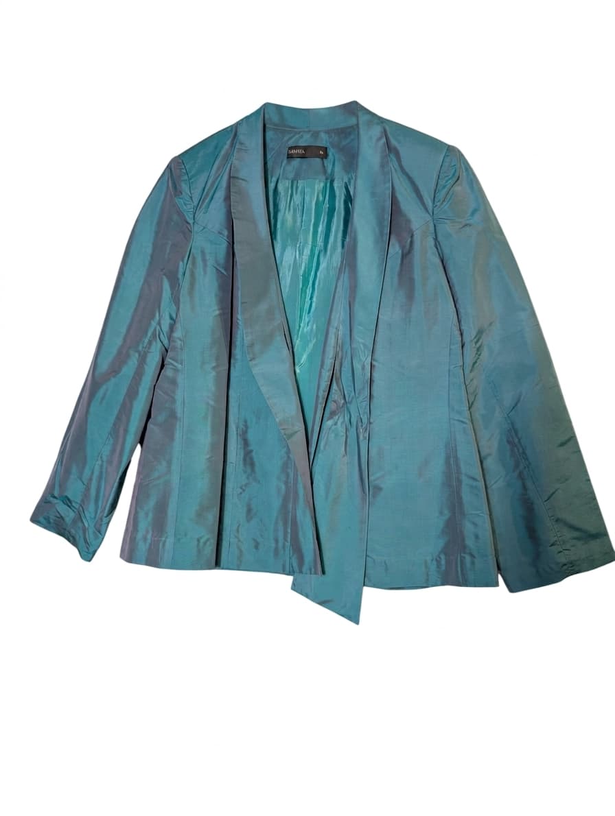Sarissa Iridescent Teal Shantung Silk Blazer - Women's Size XL — photo 1 of 7