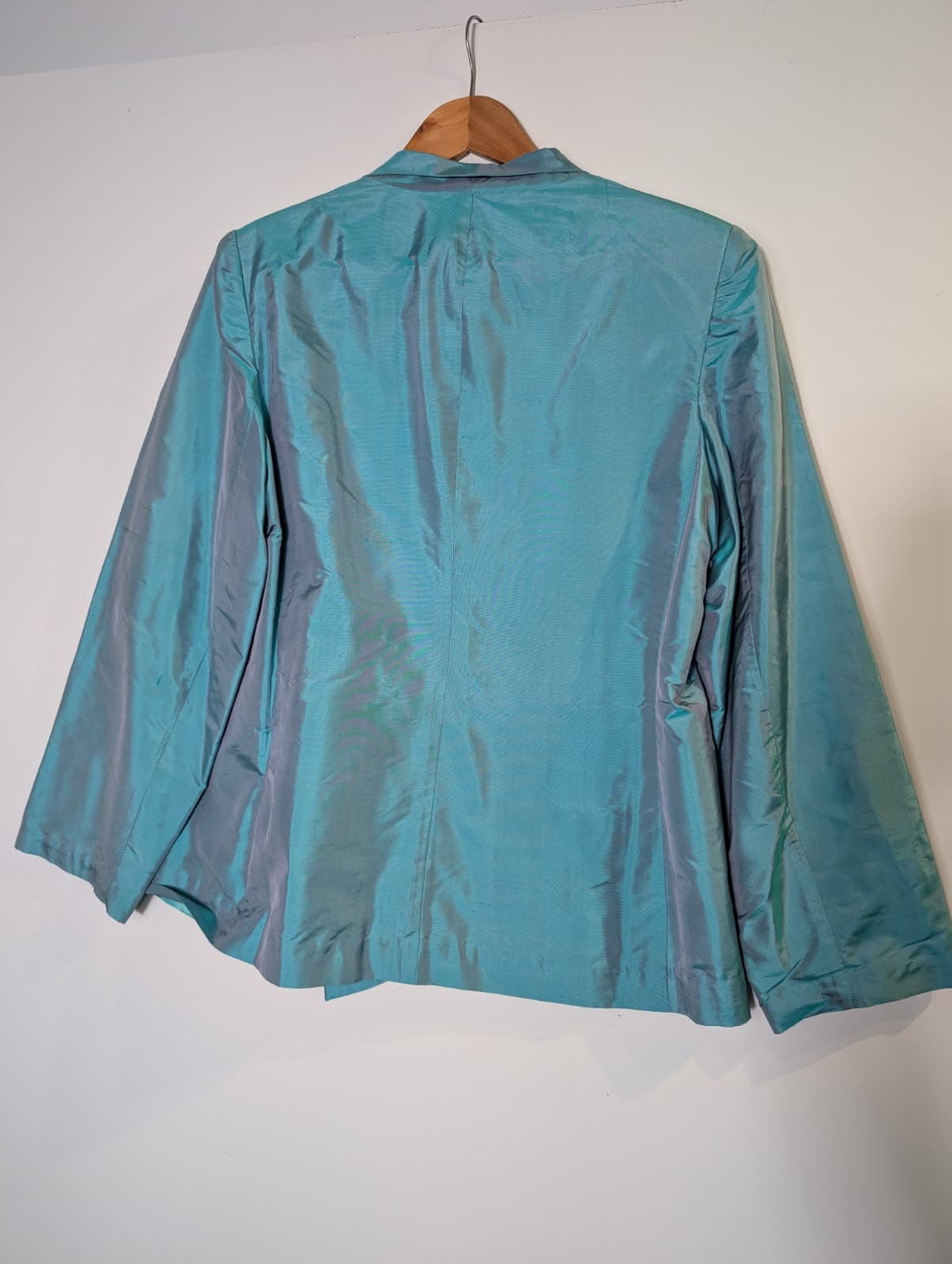 Sarissa Iridescent Teal Shantung Silk Blazer - Women's Size XL — photo 6 of 7