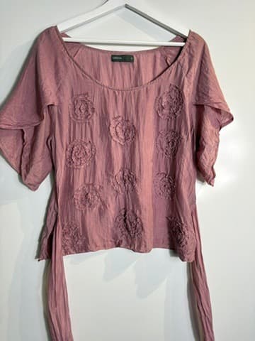 Sarissa Silk Floral Applique Tie-Back Blouse Dusty Rose Size S — photo 3 of 6