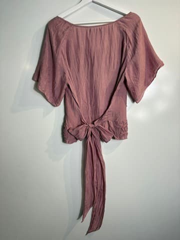Sarissa Silk Floral Applique Tie-Back Blouse Dusty Rose Size S — photo 6 of 6