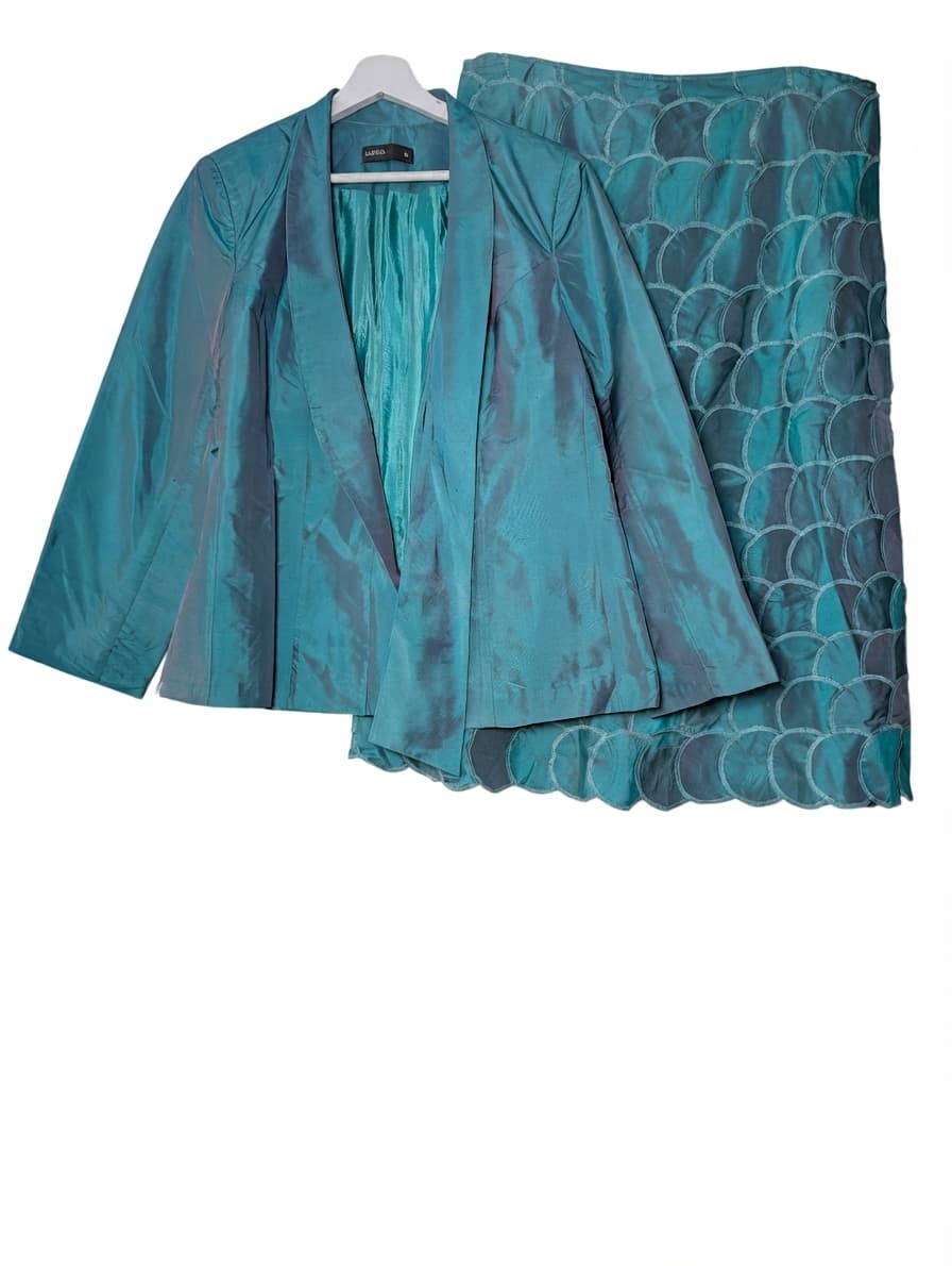 Sarissa Teal Iridescent Skirt Suit Set Size XL — photo 1 of 5
