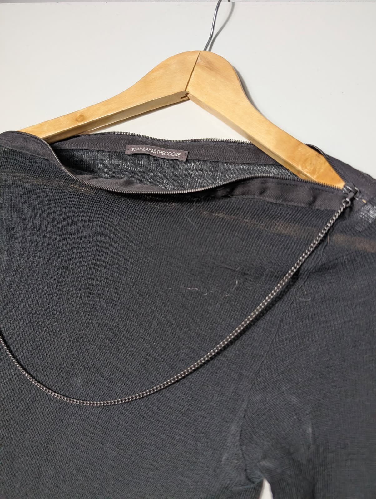 Scanlan & Theodore Black Ribbed Long Sleeve Top with Shoulder Zip Detail — photo 3 of 4