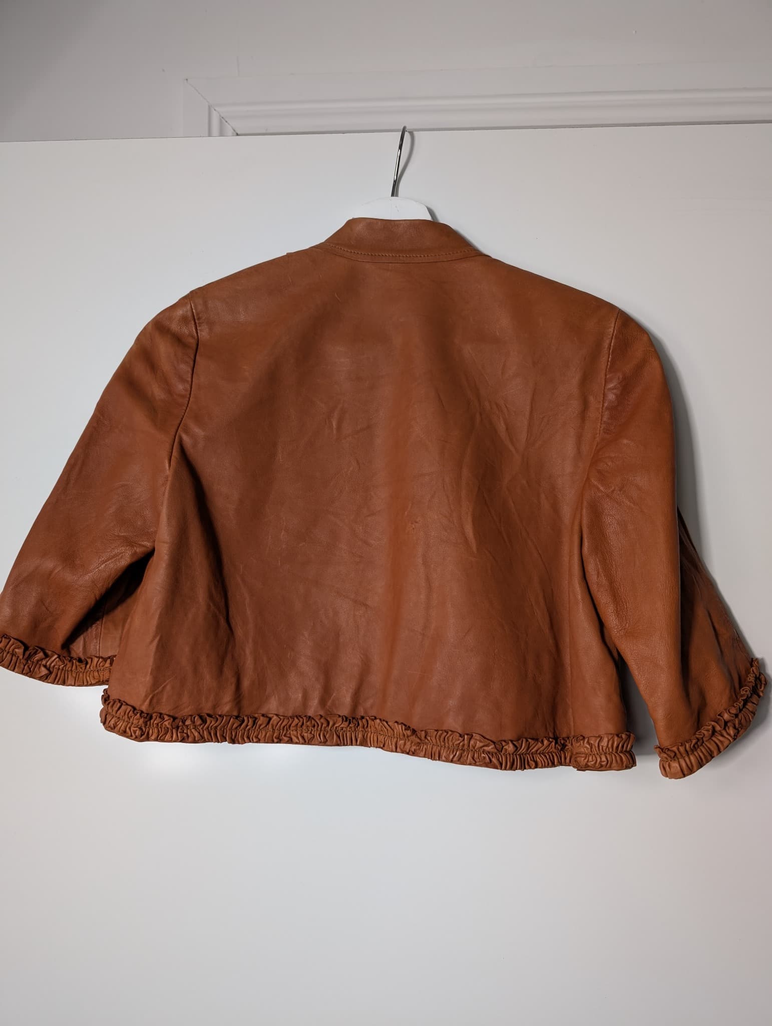 Scanlan & Theodore Leather Ruffle Bolero Jacket Tan — photo 6 of 9